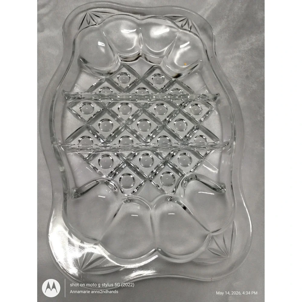 Vintage Clear Glass Divided Relish Tray‎ Candy Nut Serving Platter Dish